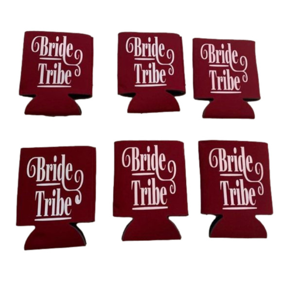 Set of 6 Brand NEW Red & White "BRIDE TRIBE" Koozies - Picture 1 of 5